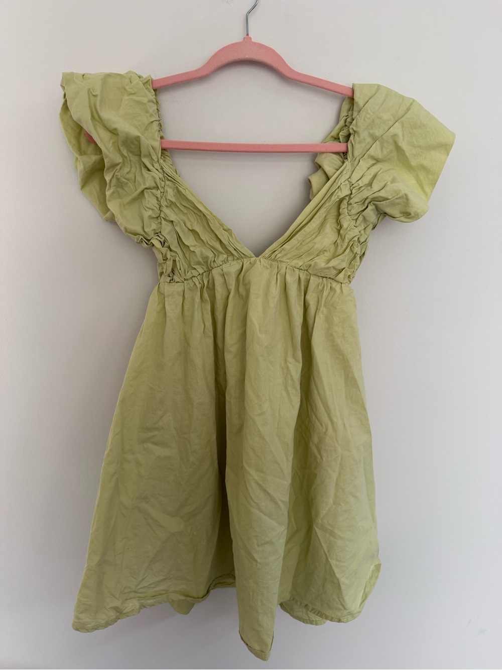 Light Green Puff Sleeve V-Neck Mini Dress